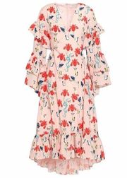 Borgo De Nor Luna Asymmetric Printed crepe de chine midi dress