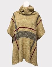 Do Everything In Love OS Fuzzy Poncho Sweater Cowl Neck Thick Plaid Soft Boxy