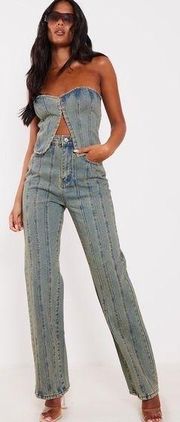 Pretty Little Thing  Tall Indigo Vintage Wash Denim Hook Eye Structured Corset 8