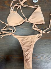 Nude Two Piece Thong Bikini Set 