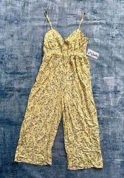 J for Justify Yellow Daisy Wide Leg Cropped Jumpsuit Junior's Medium