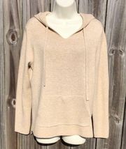 Magaschoni Medium V Neck Hoodie Hooded Sweater Top Tan Cream Heather Pullover