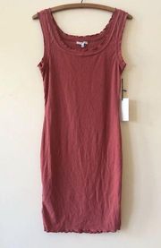 Dusty Red Ribbed Knit Tank Bodycon Dress