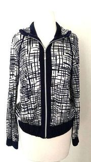 Chicos Blue and White Long Sleeve Hood Zipper Stretchy Jacket Sz 1 (M/8)