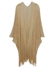 NWT Shimmering gold oversized dolman sleeves crocheted boho fringe cardigan .
