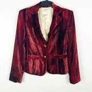 CACHE’ Vintage Burgundy Velvet Velour Lined Shoulder Pads Double Button Blazer