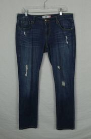 CAbi Slim Boyfriend Jeans Medium Wash Distressed Whiskered Blue Size 8