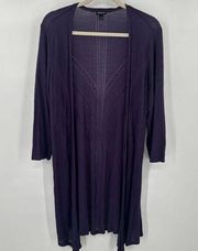Torrid Purple Pointelle Cardigan Open Drape Front 3/4 Sleeve Sweater  Sz 2X