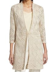 New NIC ZOE Hummingbird Knit Jacket Cardigan Open Front Gold Ivory Womens XS