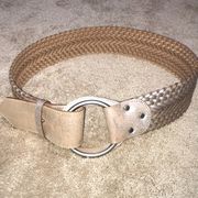 Armani Exchange Women’s Silver Metallic Tan Leather Woven Braided Chunky Belt