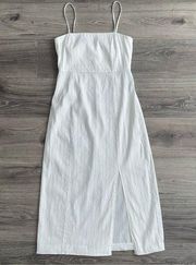 Clean Strap Midi Dress with Slit Linen Blend White Striped Women's 4