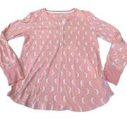 Kate Spade NY Pajama Top Long Sleeve Crescent Moon Henley Buttons Size medium