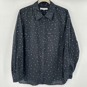 Foxcroft Womens Relaxed Black Gold Polka Dot Long Sleeve Button Up Top Sz 16W