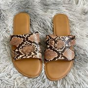 West Loop Women’s Snakeskin Slide Sandals Brown and Tan Size 7/8