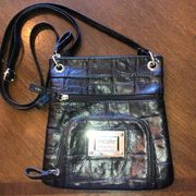 Nicole Miller Black Embossed Faux Leather Crossbody Adjustable Strap Purse