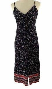 Love Fire Black Floral Dress Buttons Spag Straps Medium