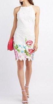 White embroidered lace halter butterfly back floral dress size medium