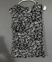 Worthington Sleeveless Top Black White Print Pleat Shoulder Top Size Medium