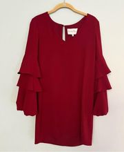 Nordstrom Charles Henry Red Tiered Bell Sleeve Cocktail Party Dress Sz S Petite