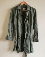 Lucky Brand Military Style Green Short Trench Coat Double Breasted Womens Sz XS‎