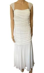 Watters & Watters Y2K White Ethereal Angelic Luxury Draped Formal Maxi Dress