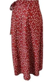 SheIn Burgundy red white Flower boho midi wrap skirt M