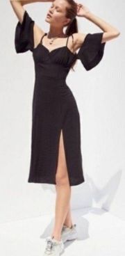 Boardwalk Off The Shoulder Black Midi Dress