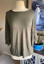 Women's Olive Green Tunic with Poet Style Sleeves