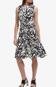 Black and White Artsy Floral Print Sleeveless Mini Dress Size 10