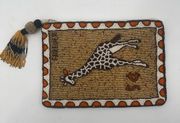 ANTHROPOLOGIE Beaded Clutch African Savannah Giraffe Safari Travel Boho Tassel