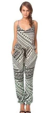 NWT Gypsy 05 Minerva in Mint Tribal Print Rayon Voile Tapered Jumpsuit Jumper S