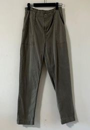 TOPSHOP Paperbag High Waisted Army Green Slim Leg Pants Size 6