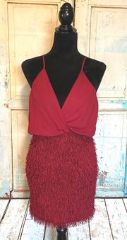 Women’s Red Fringe Sheath Dress Sz Medium
