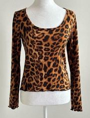 Leopard Print Crop Long Sleeve Top Size L