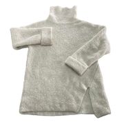 Express Sweater Womens Medium White Turtleneck Oversized Slit Knit Wool Blend