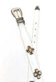 Fossil Womens Small White Leather Gold Metallic Cross Studded Belt Boho Western