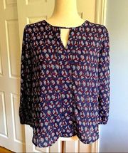 Blue & Maroon Paisley Blouse Size Medium