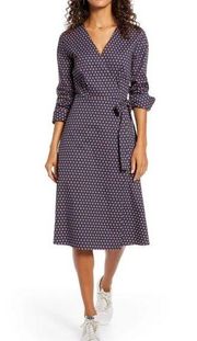 NWT 1901 Navy-Red B Micro Dot Wrap Midi Dress Size Small