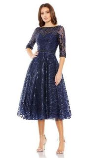 Mac Duggal High Neck Above Elbow Embellished A- Line cocktail‎ Dress- NWT