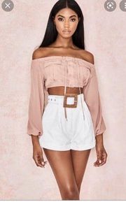 House of CB Iris Blush Cropped Off Shoulder Top Size L NWT