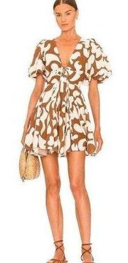 1960 Brown and Cream Puff Sleeve Mini Dress Size 0 New