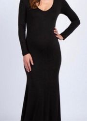 PINKBLUSH Black V Neck HiLo Maxi Maternity Dress Form Fitting Size Small Stretch