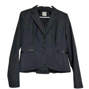 Halogen Lined Blazer Micro Plaid Leather Trim Long Sleeve Collared Gray Black 4