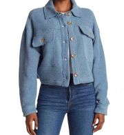 Blank NYC Fleece cropped trucker jacket in Dusty Blue size L