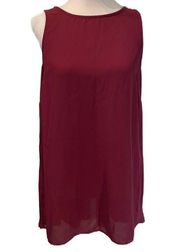 Wine Red Sleeveless Long Sheer Tank Top Keyhole with Button Back S