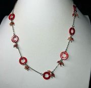 Bijoux Terner Red Lucite Disc and Bead Station Necklace