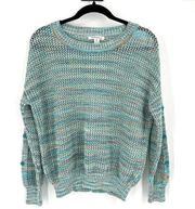 John Paul Richard Women's Beachy Knit Pullover Sweater Green Blue Medium coastal