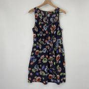 Rebecca Taylor Fit & Flare Dress Silk Sheer Navy Floral Print Sleeveless Women 8