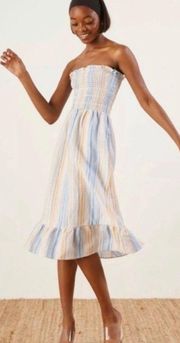 Marbella Bermuda Striped 100% Linen Strapless Dress