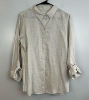 Sigrid Olsen Linen/Cotton Button Front and Back Beige Top Size Medium